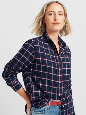 Grayson The Hero Button-Up Button Down Shirt Navy Red White Plaid Plush Flannel